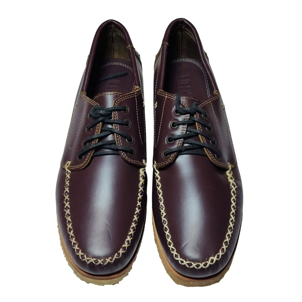 J.D. Fisk Men's Burgundy Leather Moc Toe Boat Shoes Crepe Sole 10
